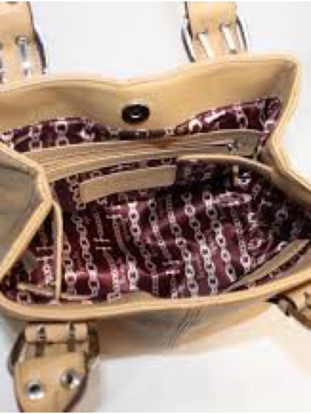 Tignanello ~ Large Tan Pebbled Leather Tote wDark Brown Leather w/STUDDED detail - Picture 8 of 8